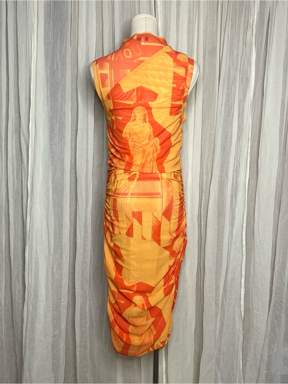 REVOLVE Miaou Orange Sofia Mesh Ruched Midi Dress - Picture 4 of 6
